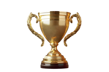 Gold trophy cup representing excellence in achievement and recognition for outstanding performance in various competitions and events, prominently displayed against a transparent backdrop