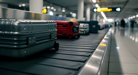 Naklejka premium Passenger Baggage Claim Area ,Tourist Luggage Airport Terminal, flight Arrival Baggage Collection