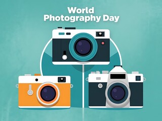 Three vintage cameras celebrating world photography day