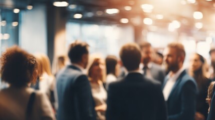 Blurred Corporate Event with Business Professionals Networking, Conference Gathering, and Team Collaboration