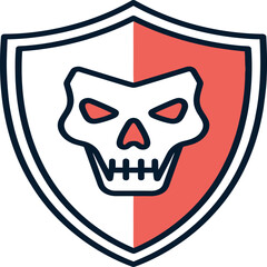 Fierce Skull Icon within a Bicolor Shield Graphic.