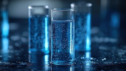 Monochromatic Laboratory Scene with Focused Glass Vial and Shelved Reports