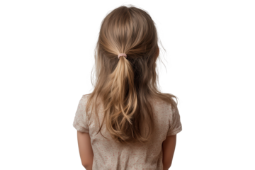 Child with long hair standing on transparent background during a relaxed moment