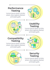 Application development infographic vertical sequence. Compatibility, cybersecurity. Visualization infochart with 4 steps. Circles workflow. Montserrat SemiBold, Lato Regular fonts used