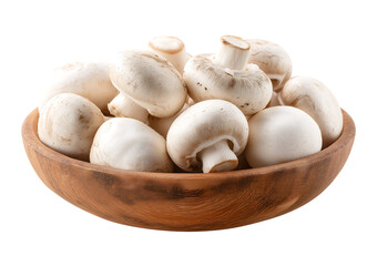 Fresh portobello mushrooms arranged in wooden bowl create rustic and inviting display perfect for culinary inspiration isolated on a transparent background