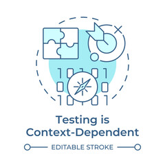 Testing is context-dependent soft blue concept icon. System analysis. Coding, programming. Round shape line illustration. Abstract idea. Graphic design. Easy to use in infographic, presentation