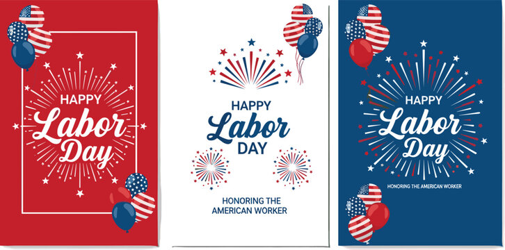 Happy labor day hand lettering background banner template decor with balloon flag of america - Powered by Adobe