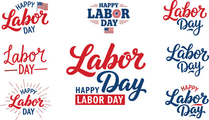 Labor Day. Set of lettering labels for USA Labor Day