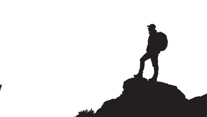 Naklejka premium a man standing on a mountain with a mountain silhouette on a white background