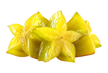 Close-up of a freshly sliced star fruit revealing its seeds isolated on a transparent background
