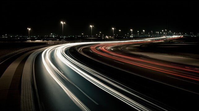Fototapeta Nighttime Highway Motion Blur: Capturing Dynamic Car Light Streaks on a Dark Urban Road