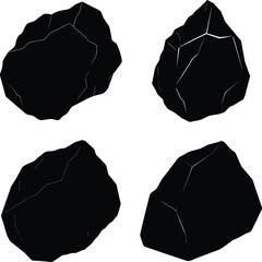 Four dark irregular shaped objects on a white background