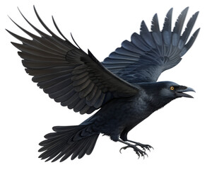 Fototapeta premium 3D black halloween crow flying full body in PNG format