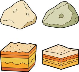 Illustrated cross sections of sandstone and layers of earth
