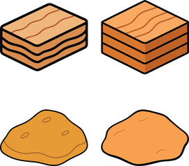 Stacked wood planks and piles of sand in isometric view
