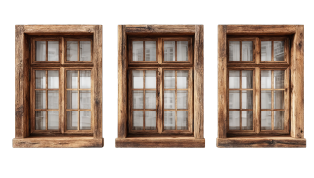 Three antique wooden windows