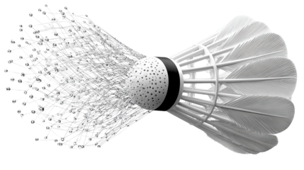 Shuttlecock and Motion: A dynamic image of a shuttlecock in mid-flight, its intricate feathers and design showcased against a background of blurred lines.