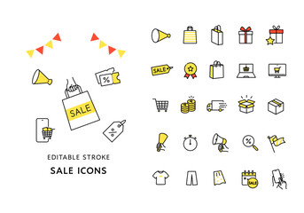 セールにまつわるアイコンセット（カラー）