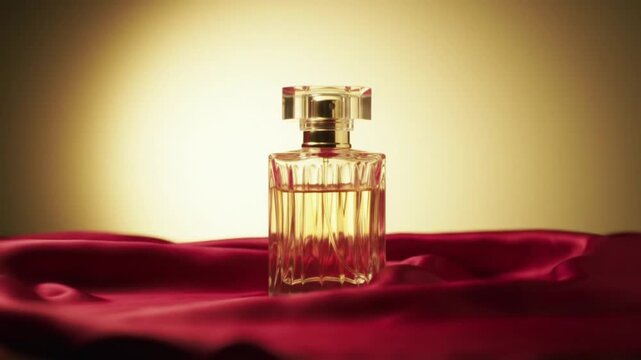 Perfume bottle on red silk