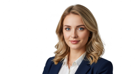 Professional businesswoman looking at camera isolated on transparent background