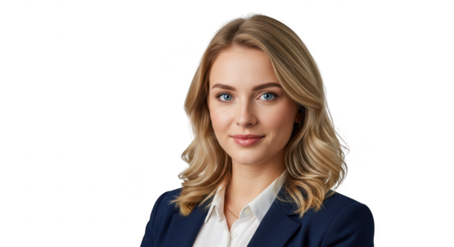 Professional businesswoman looking at camera isolated on transparent background