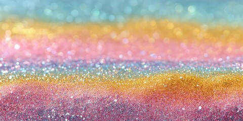 Colorful glitter background with rainbow sparkle and soft bokeh light, perfect for festive banners, birthday cards, or unicorn and mermaid party themes. Room for text overlay.