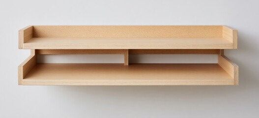 Light beige wooden wall-mounted shelf with two tiers
