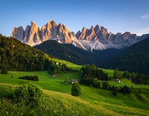 Picturesque alpine valley at sunrise