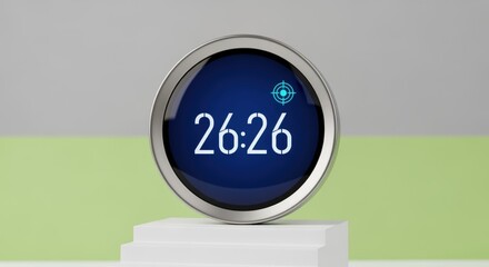 Modern Digital Countdown Timer with Target Icon Displayed on a Platform, Deadline and Deadline Concept