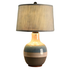 Elegant ceramic lamp with a textured shade, illuminating a cozy living room setting