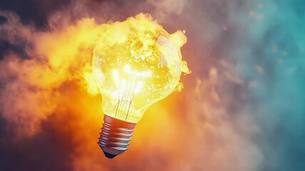 Light bulb exploding with orange and blue smoke, generating creative ideas - Powered by Adobe