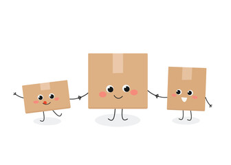 Cute big cardboard box holds hands of two little ones