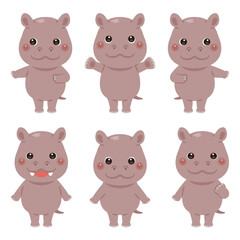 Fototapeta premium 指さしをするカバのキャラクターイラストセット