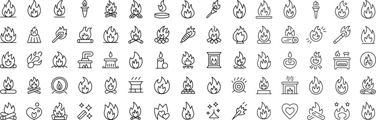 fire flames silhouette icon set, Fire flame symbol, vector illustration.