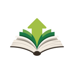 Open book with upward arrow symbolizing learning, growth, and knowledge expansion vector illustration design