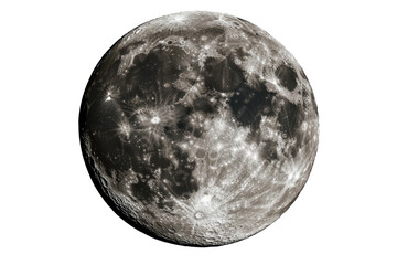 Full moon in clear detail showcasing craters and lunar surface features isolated on a transparent background for celestial art and design purposes