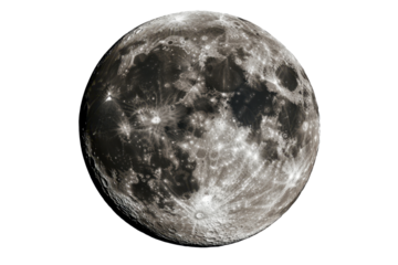 Full moon in clear detail showcasing craters and lunar surface features isolated on a transparent background for celestial art and design purposes
