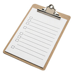 Clipboard with checklist paper.