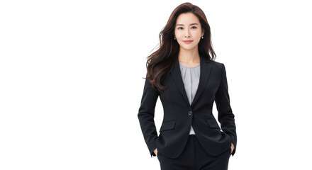 Asian businesswoman in a black suit isolated on transparent background
