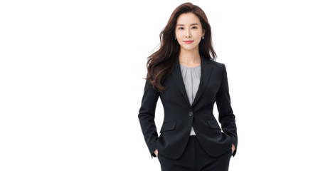 Asian businesswoman in a black suit isolated on transparent background