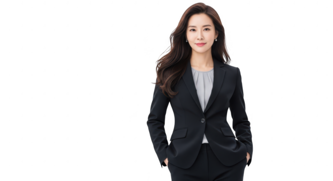 Asian businesswoman in a black suit isolated on transparent background