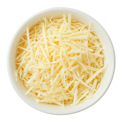 A top down view of a pile of Mexican blend shredded cheese, against a white background.