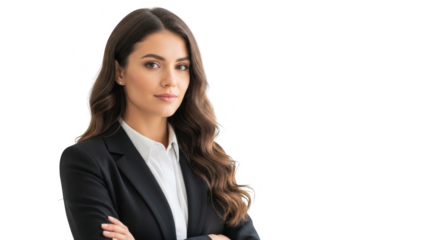 Confident businesswoman in a black suit isolated on transparent background