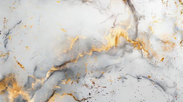 video of A luxurious white Carrara marble texture featuring golden streaks. Glossy marble with white and gold veins. A high-end white and gold marble texture background in a panoramic design 