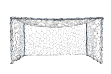 Soccer goal net isolated on a white background showcasing the structure and design of a sports equipment used in soccer games for scoring goals