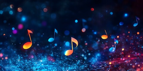 Music notes�in blue abstract background.