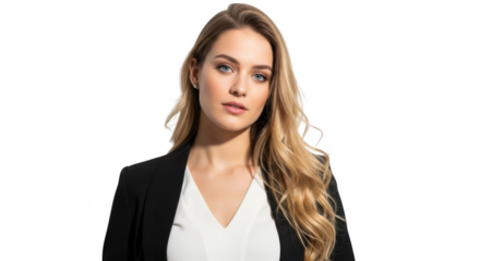 Young woman in black blazer isolated on transparent background