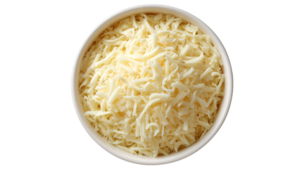 A top down view of a pile of Mexican blend shredded cheese, against a white background.