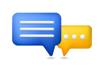 3d dialogue chatting support icon for contact and information application or community forum. bubble text box marketing business. Notice, conversation message chatbot. Cute illustration vector.