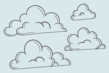 Hand Drawn Cartoon Clouds Collection on Light Blue Background weather drawing